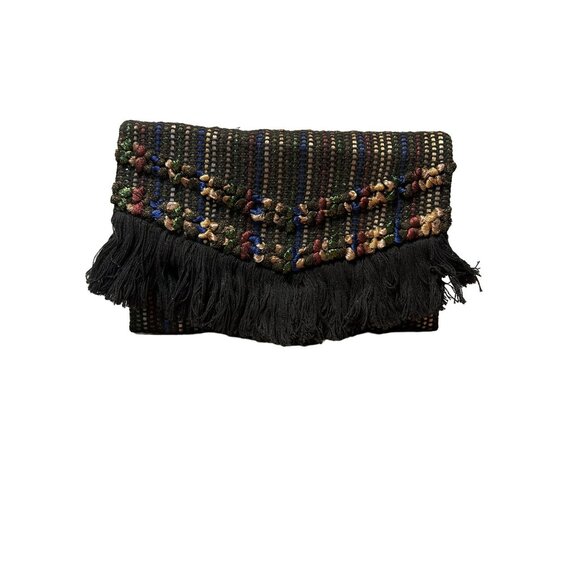 Stella and Dot Handwoven Boho Chic Fringe Foldover Clutch Purse With Multicolor - Picture 6 of 8